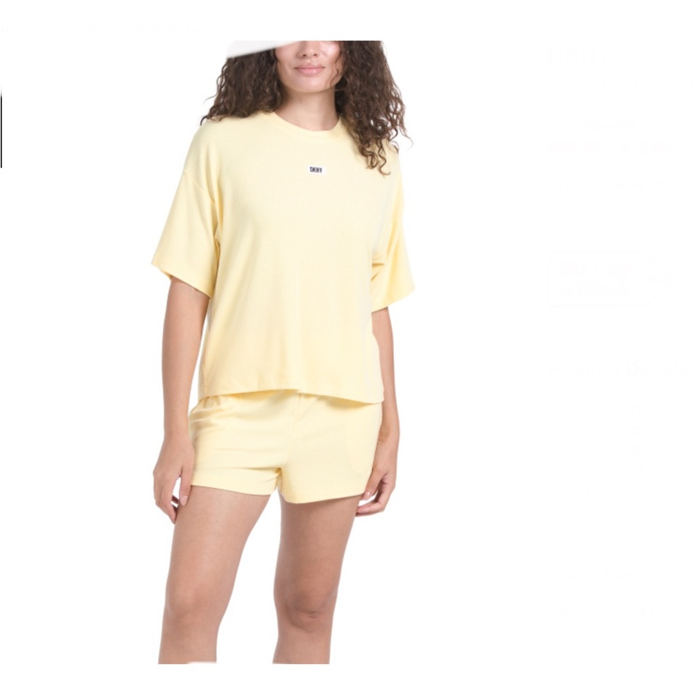 DKNY 2 Piece Yellow Pajama Top & Short Set Women’s Size Large
